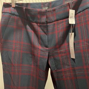 LOFT Tartan Boot Cut Pants - Burgundy and Dark Blue